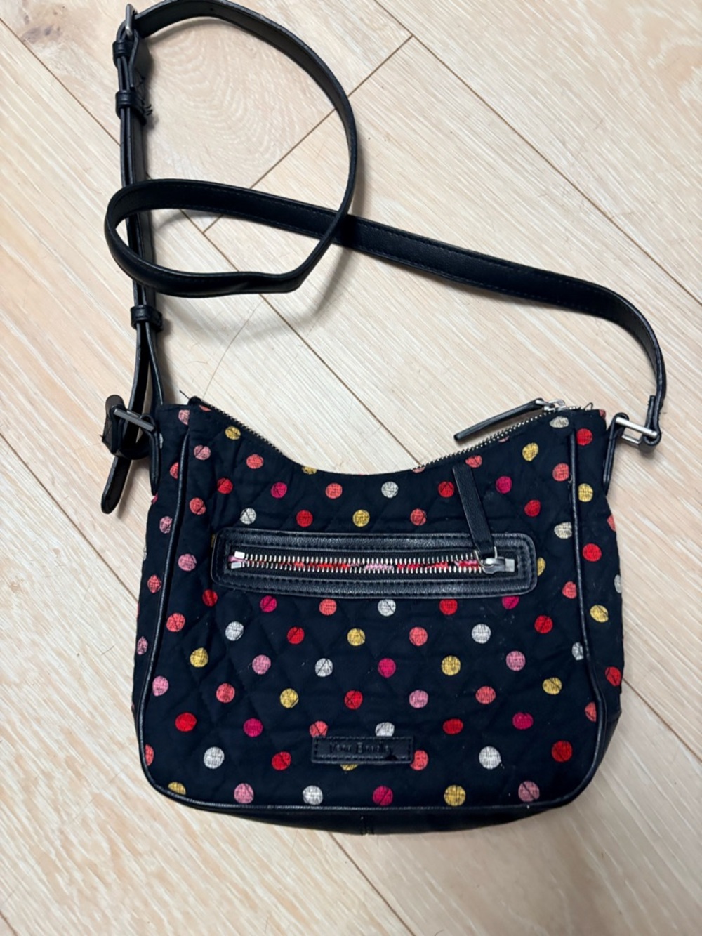 Vera Bradley Black Crossbody with Multicolor Polka Dots